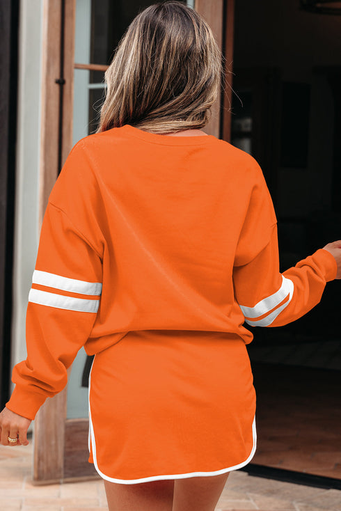 Varsity Stripe Contrast Trim Pullover Skort Two Piece Dress