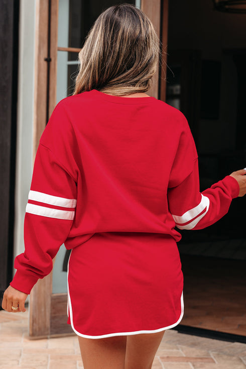 Varsity Stripe Contrast Trim Pullover Skort Two Piece Dress