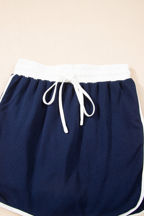 Varsity Stripe Contrast Trim Pullover Skort Two Piece Dress