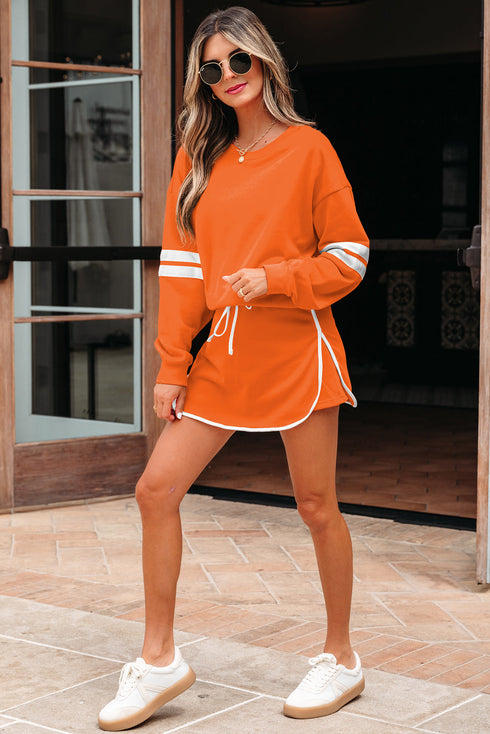 Varsity Stripe Contrast Trim Pullover Skort Two Piece Dress