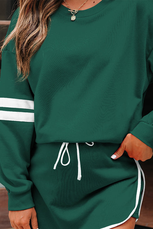 Varsity Stripe Contrast Trim Pullover Skort Two Piece Dress