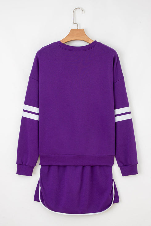 Varsity Stripe Contrast Trim Pullover Skort Two Piece Dress