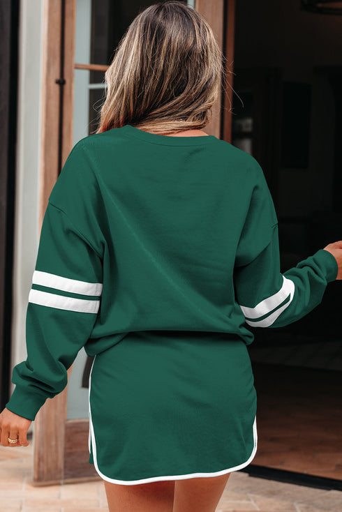 Varsity Stripe Contrast Trim Pullover Skort Two Piece Dress