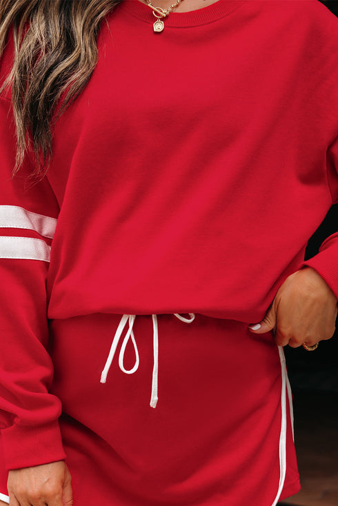 Varsity Stripe Contrast Trim Pullover Skort Two Piece Dress