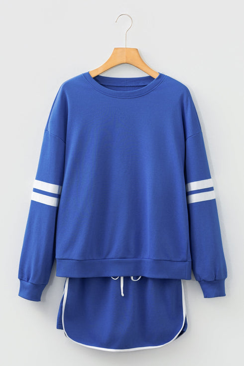 Varsity Stripe Contrast Trim Pullover Skort Two Piece Dress