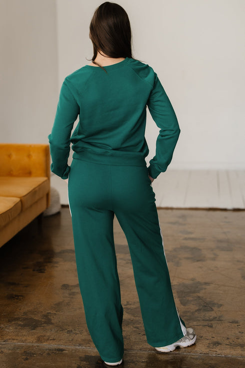Varsity Stripe Contrast Trim Pullover Wide Leg Pant Set