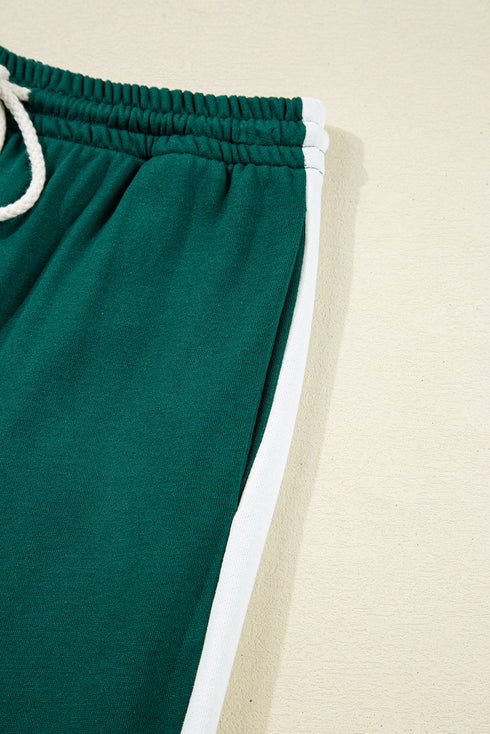Varsity Stripe Contrast Trim Pullover Wide Leg Pant Set
