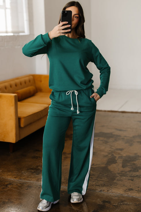 Varsity Stripe Contrast Trim Pullover Wide Leg Pant Set