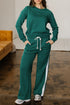 Varsity Stripe Contrast Trim Pullover Wide Leg Pant Set
