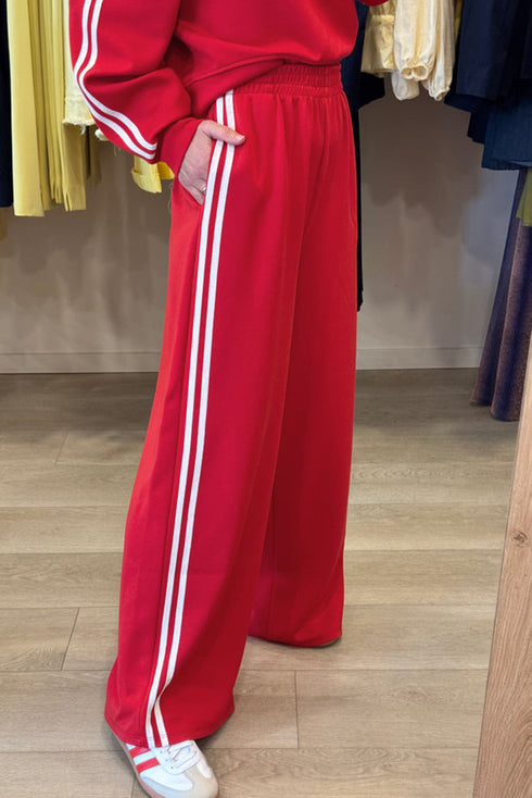 Varsity Stripe Drop Shoulder Crewneck Pullover And Wide Leg Sweatpants Set
