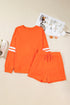 Varsity Stripe Drop Shoulder Drawstring Waist Short Set