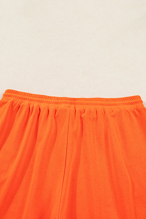 Varsity Stripe Drop Shoulder Drawstring Waist Short Set