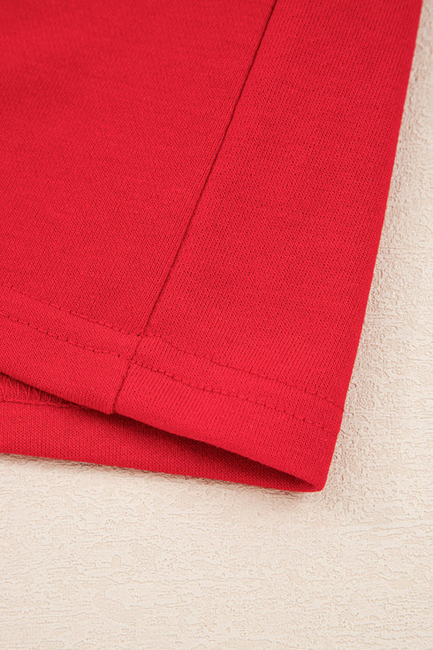 Varsity Stripe Drop Shoulder Pullover Drawstring Dolphin Hem Mini Skirt Set