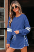 Varsity Stripe Drop Shoulder Pullover Drawstring Dolphin Hem Mini Skirt Set