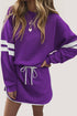Varsity Stripe Drop Shoulder Pullover Drawstring Dolphin Hem Mini Skirt Set