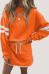 Varsity Stripe Drop Shoulder Pullover Drawstring Dolphin Hem Mini Skirt Set