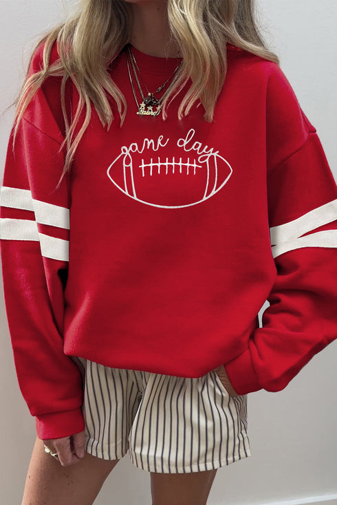 Varsity Stripe Football Graphic Print Pullover Sweatshirt