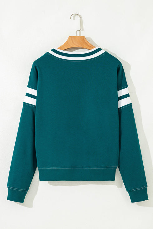 Varsity Stripe Relaxed Fit Crew Neck Pullover Sweatshirt
