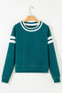 Varsity Stripe Relaxed Fit Crew Neck Pullover Sweatshirt