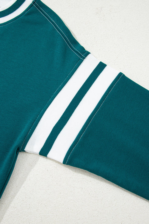Varsity Stripe Relaxed Fit Crew Neck Pullover Sweatshirt