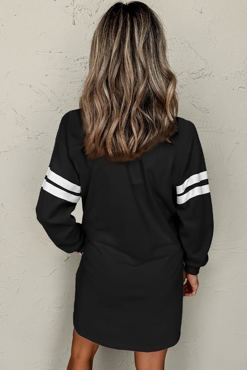 Varsity Stripe Sleeve Drop Shoulder Crew Neck Sweatshirt Mini Dress