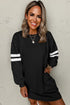 Varsity Stripe Sleeve Drop Shoulder Crew Neck Sweatshirt Mini Dress