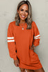 Varsity Stripe Sleeve Drop Shoulder Crew Neck Sweatshirt Mini Dress