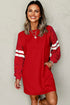 Varsity Stripe Sleeve Drop Shoulder Crew Neck Sweatshirt Mini Dress