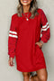 Varsity Stripe Sleeve Drop Shoulder Crew Neck Sweatshirt Mini Dress