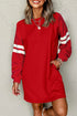 Varsity Stripe Sleeve Drop Shoulder Crew Neck Sweatshirt Mini Dress