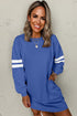 Varsity Stripe Sleeve Drop Shoulder Crew Neck Sweatshirt Mini Dress