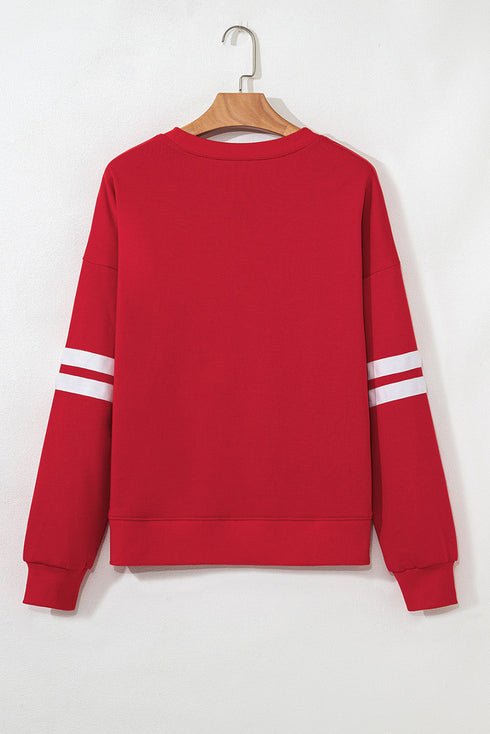 Varsity Stripe Sparkle Letter Crew Neck Sweatshirt