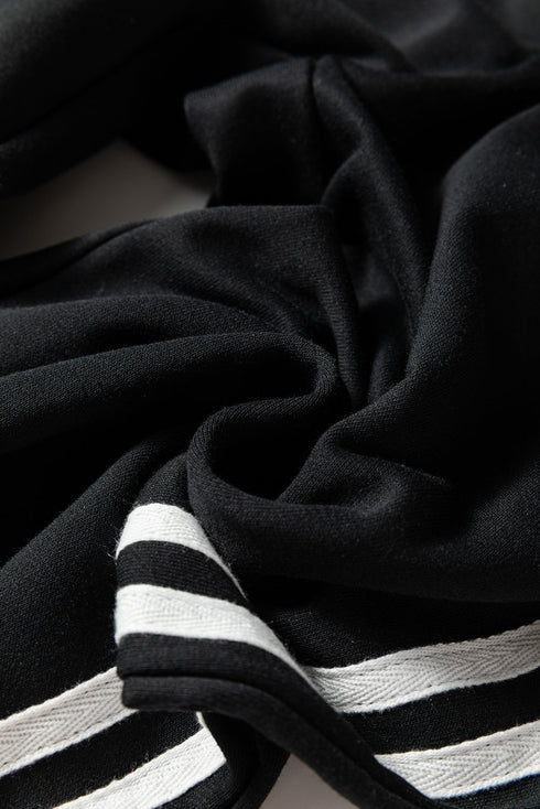Varsity Striped Detail Crewneck Pullover Wide Leg Pant Set