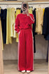 Varsity Striped Detail Crewneck Pullover Wide Leg Pant Set