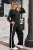 Varsity Striped Detail Crewneck Pullover Wide Leg Pant Set