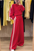 Varsity Striped Detail Crewneck Pullover Wide Leg Pant Set