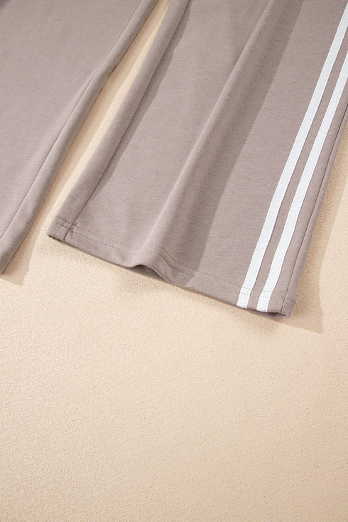 Varsity Striped Detail Crewneck Pullover Wide Leg Pant Set