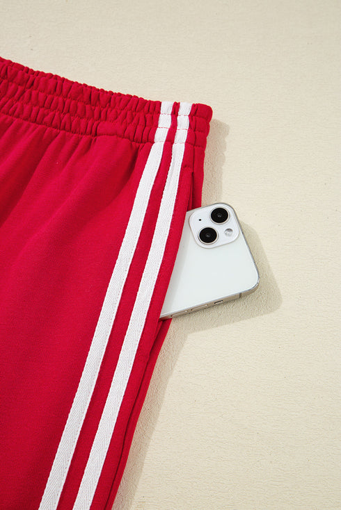 Varsity Striped Detail Crewneck Pullover Wide Leg Pant Set