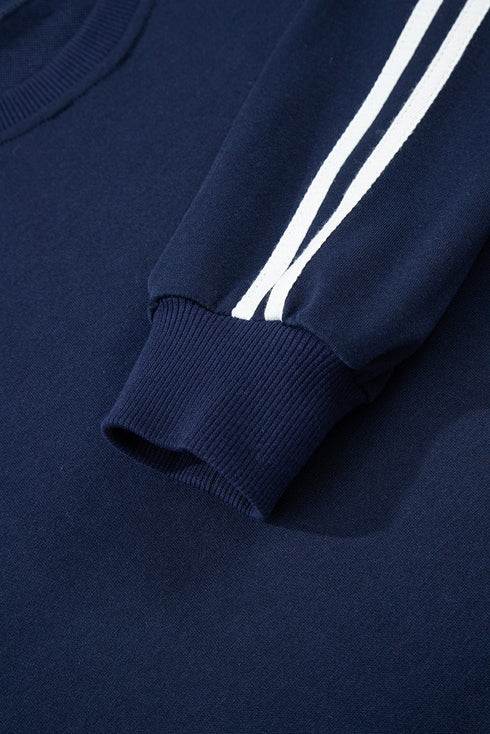 Varsity Striped Detail Crewneck Pullover Wide Leg Pant Set