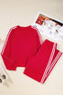 Varsity Striped Detail Crewneck Pullover Wide Leg Pant Set