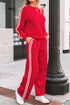 Varsity Striped Detail Crewneck Pullover Wide Leg Pant Set