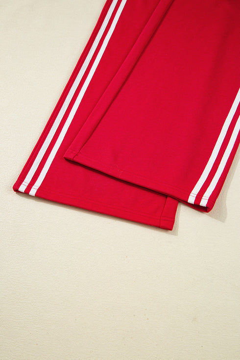 Varsity Striped Detail Crewneck Pullover Wide Leg Pant Set