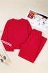 Varsity Striped Detail Crewneck Pullover Wide Leg Pant Set