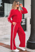 Varsity Striped Detail Crewneck Pullover Wide Leg Pant Set