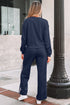 Varsity Striped Detail Crewneck Pullover Wide Leg Pant Set