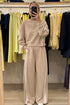 Varsity Striped Detail Crewneck Pullover Wide Leg Pant Set