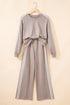 Varsity Striped Detail Crewneck Pullover Wide Leg Pant Set
