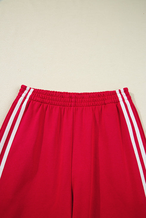 Varsity Striped Detail Crewneck Pullover Wide Leg Pant Set