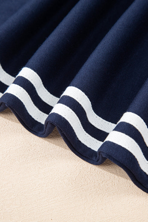 Varsity Striped Detail Crewneck Pullover Wide Leg Pant Set