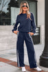 Varsity Striped Detail Crewneck Pullover Wide Leg Pant Set